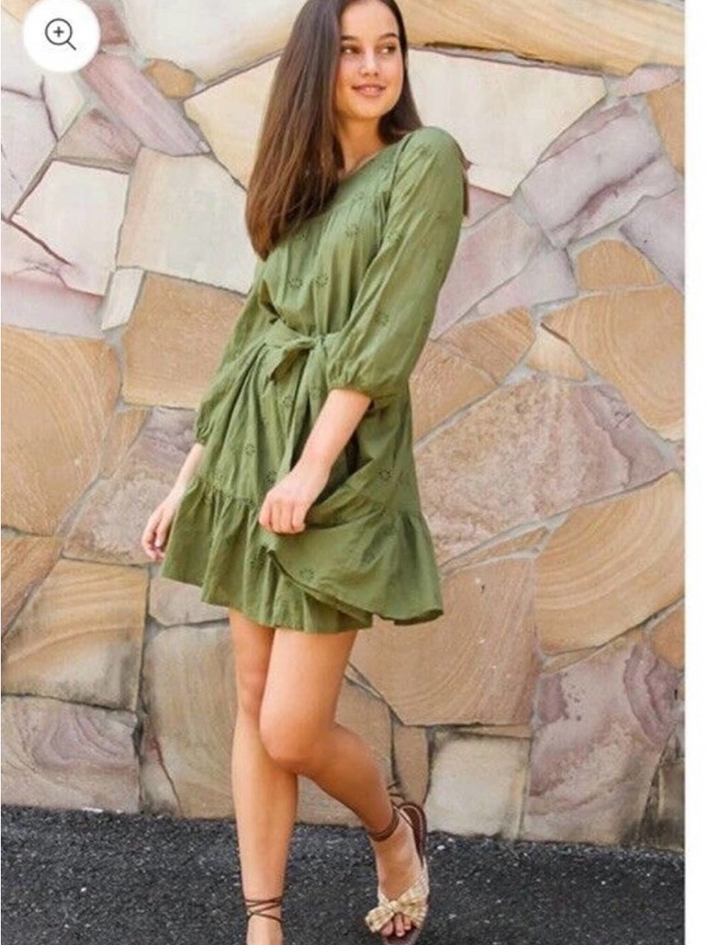 Trovata Birds of Paradis Sz XS Embroidered Eyelet Green Nia Short Tiered Dress